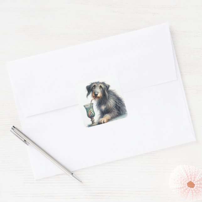 Irish Wolfhound With Ice Cream Soda Square Sticker (Envelope)