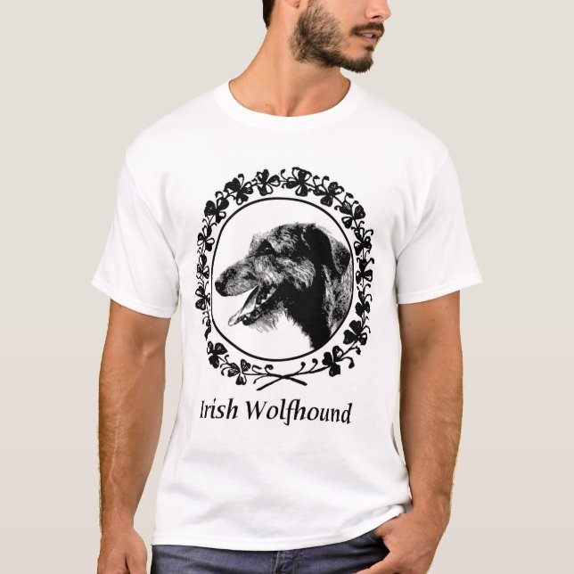 Irish Wolfhound with Shamrocks Apparel T-Shirt (Front)