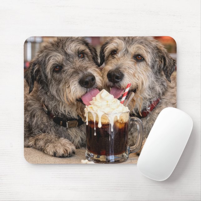 Irish Wolfhounds Enjoying a Root Beer Float Mouse Pad (With Mouse)