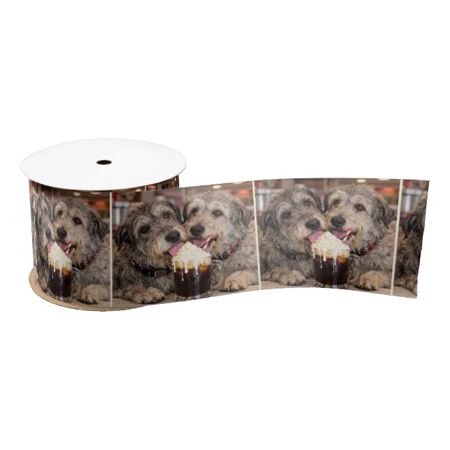 Irish Wolfhounds Enjoying a Root Beer Float Satin Ribbon (Spool)