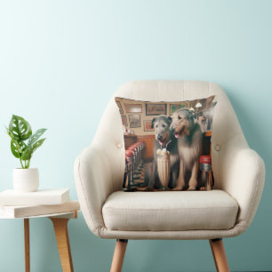 Irish Wolfhounds In Retro Diner Cushion