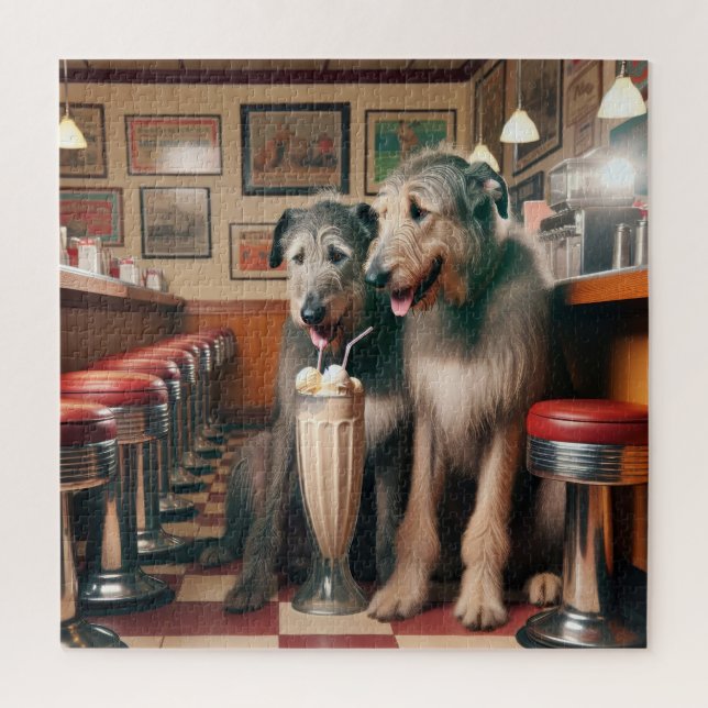 Irish Wolfhounds In Retro Diner Jigsaw Puzzle (Vertical)