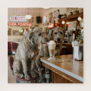 Irish Wolfhounds Sharing a Milkshake Jigsaw Puzzle