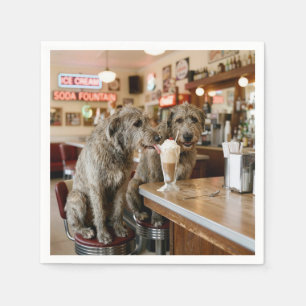 Irish Wolfhounds Sharing a Milkshake Napkin