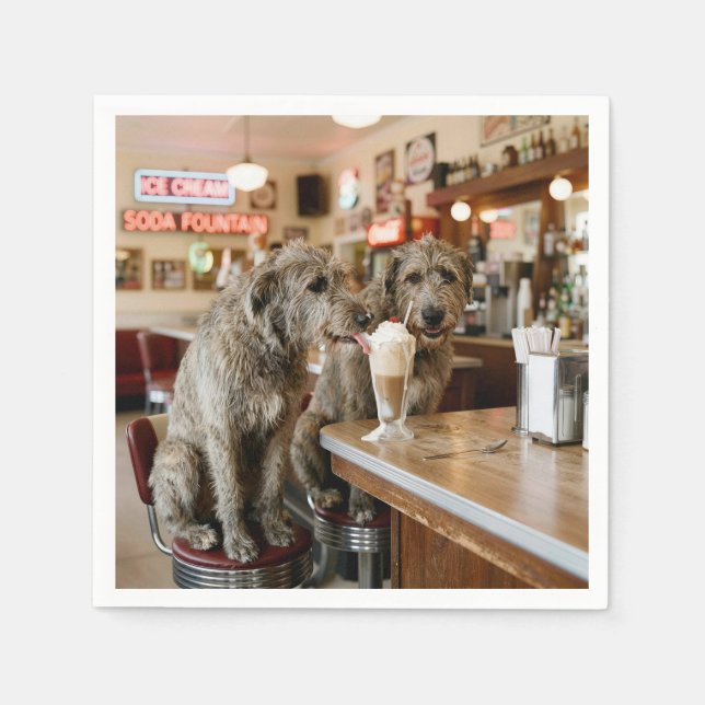 Irish Wolfhounds Sharing a Milkshake Napkin (Front)