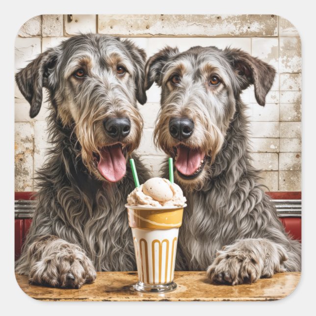 Irish Wolfhounds With Ice Cream Soda Square Sticker (Front)