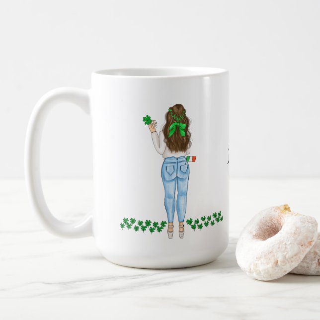 Irish Woman with Four Leaf Clover Coffee Mug (With Donut)