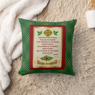 Irish Xmas Blessing w/Irish National Tartan Cushion
