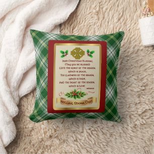 Irish Xmas Blessing w/St. Patrick Tartan Cushion