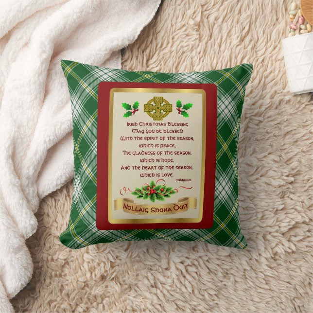 Irish Xmas Blessing w/St. Patrick Tartan Cushion (Blanket)