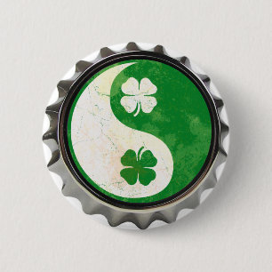 Irish Yin Yang Shamrock Button