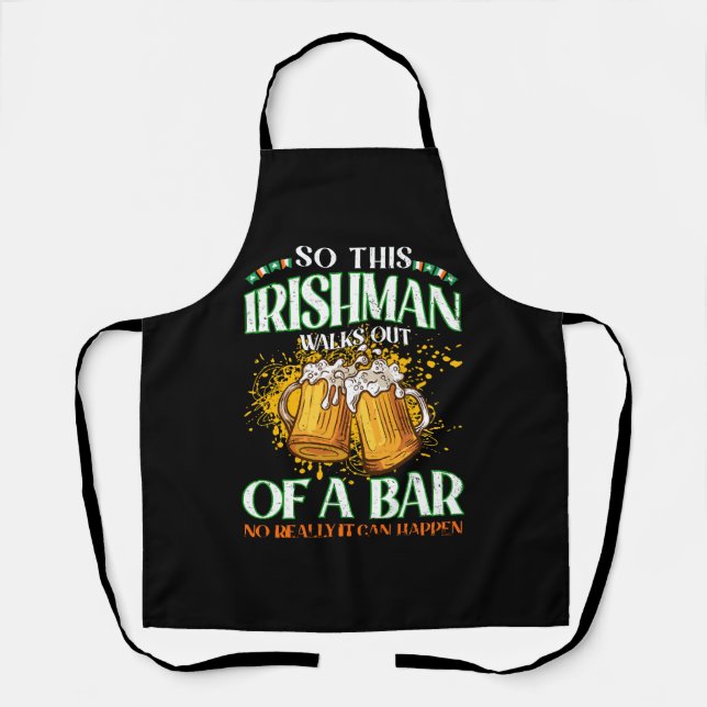 Irishman Drinking Beer St. Patrick's Day Apron (Front)