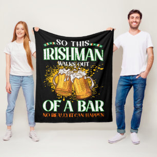 Irishman Drinking Beer St. Patrick's Day Fleece Blanket