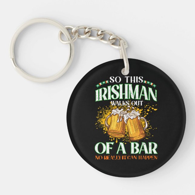 Irishman Drinking Beer St. Patrick's Day Key Ring (Front)