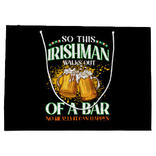 Irishman Drinking Beer St. Patrick's Day Large Gift Bag