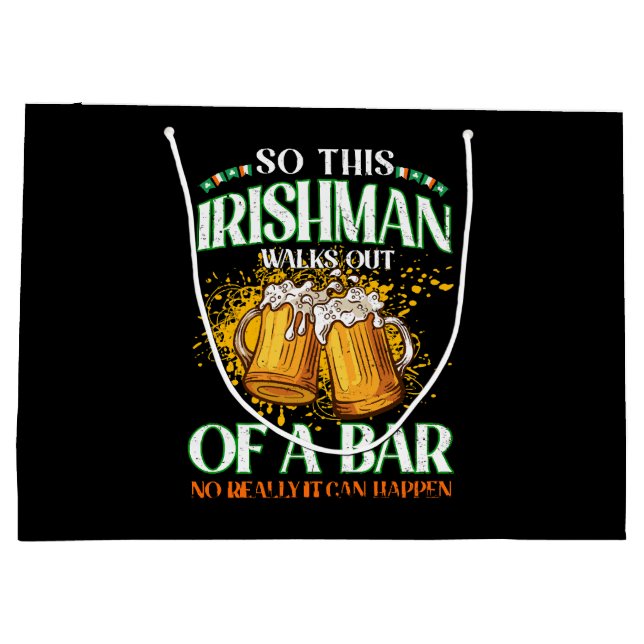 Irishman Drinking Beer St. Patrick's Day Large Gift Bag (Back)