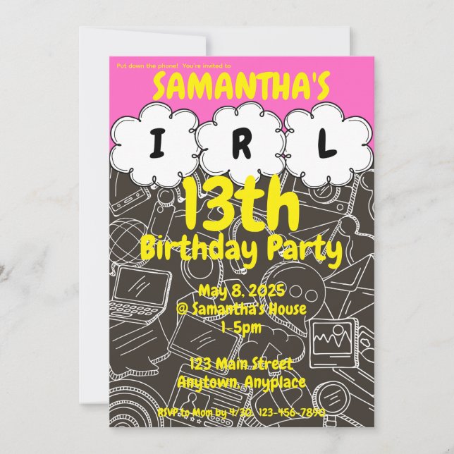 IRL Teen Girl Birthday Party Invitation (Front)