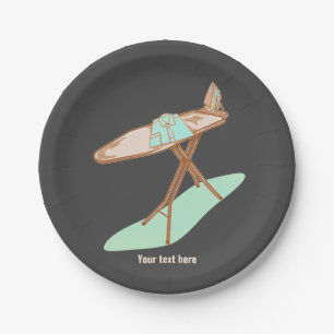 Iron and ironing board household chores paper plate