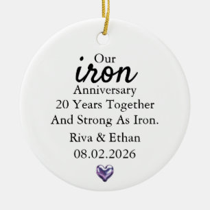 Iron Anniversary Ornament, Iron 20th Anniversary Ceramic Ornament