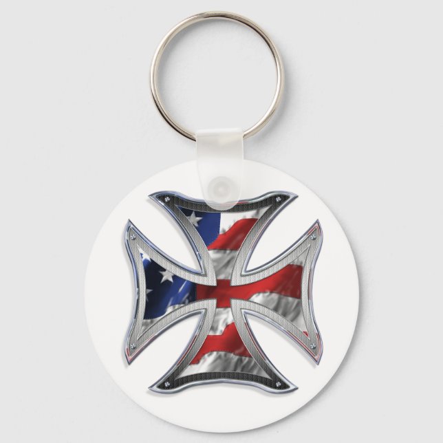 Iron Cross w/ American Flag Key Ring (Front)