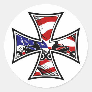 Iron Cross with American Flag and Bikers Classic Round Sticker