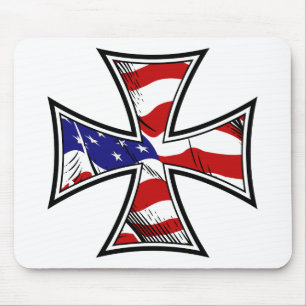 Iron Cross with American Flag Mouse Pad