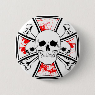 Iron Cross with Skulls and Cross Bones 6 Cm Round Badge