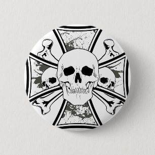 Iron Cross with Skulls and Cross Bones 6 Cm Round Badge