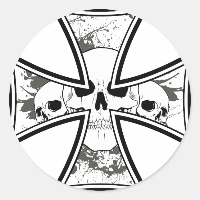 Iron Cross with Skulls Classic Round Sticker (Front)