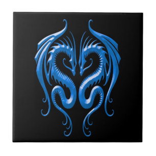 Iron Dragons, blue and black Ceramic Tile