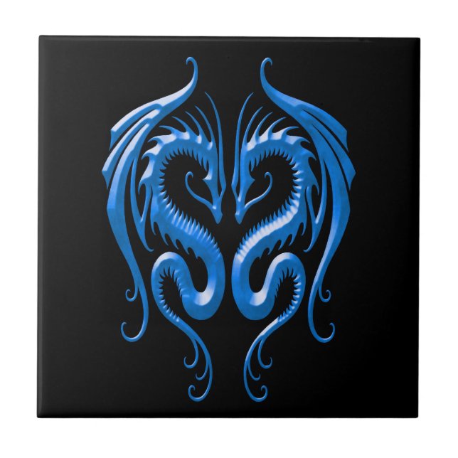 Iron Dragons, blue and black Ceramic Tile (Front)