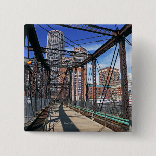 Iron footbridge with Boston Financial district 15 Cm Square Badge
