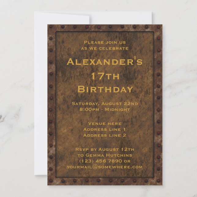 Iron Framed Effect Boys Birthday Double Sided Invitation (Back)