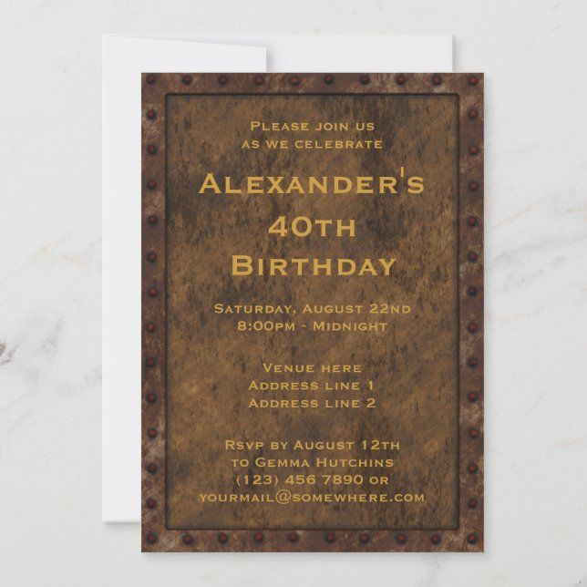 Iron Framed Effect Boys Birthday Double Sided Invitation (Back)