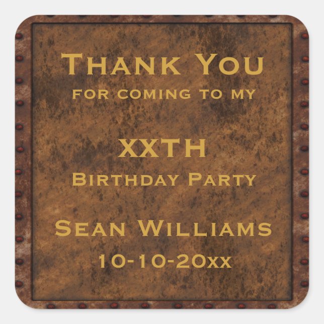 Iron Framed Effect Men´s  Birthday Square Sticker (Front)