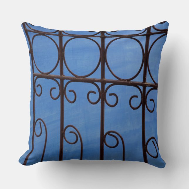 Iron gate pattern in blue, Cuba Cushion (Front)