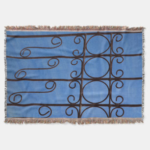 Iron gate pattern in blue, Cuba Throw Blanket