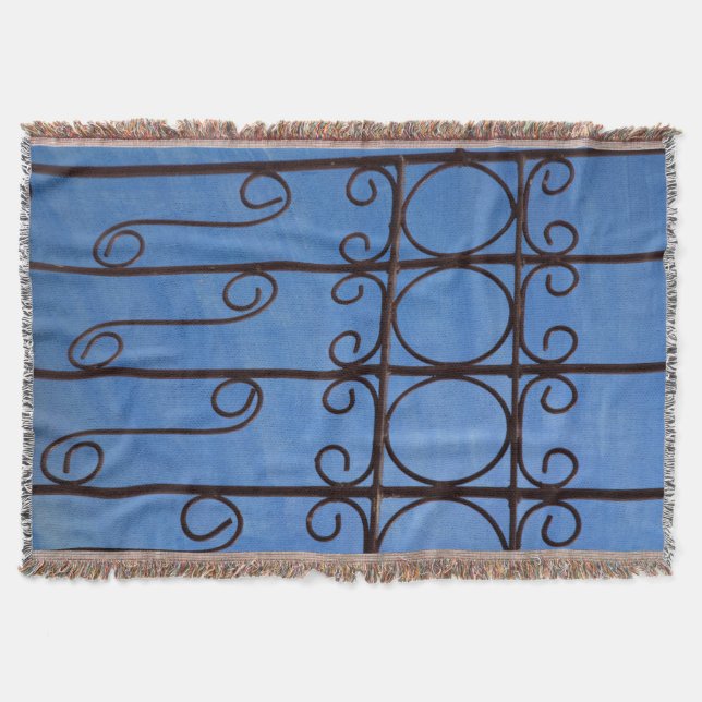 Iron gate pattern in blue, Cuba Throw Blanket (Front)