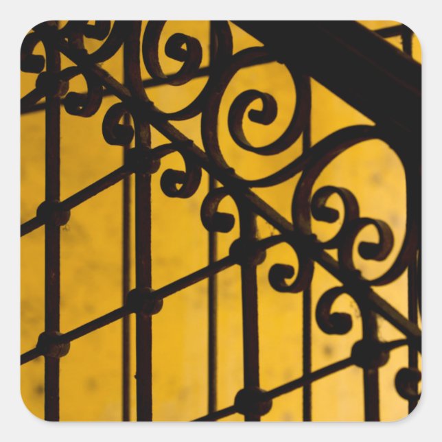 Iron gate pattern in yellow, Cuba Square Sticker (Front)