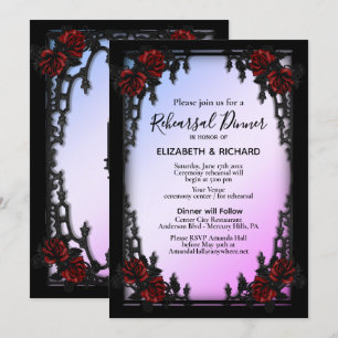 Iron Gothic Red Rose Purple Rehearsal Dinner Invitation