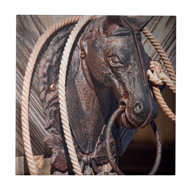 Iron Horse Hitching Post and Rope Tile (Front)