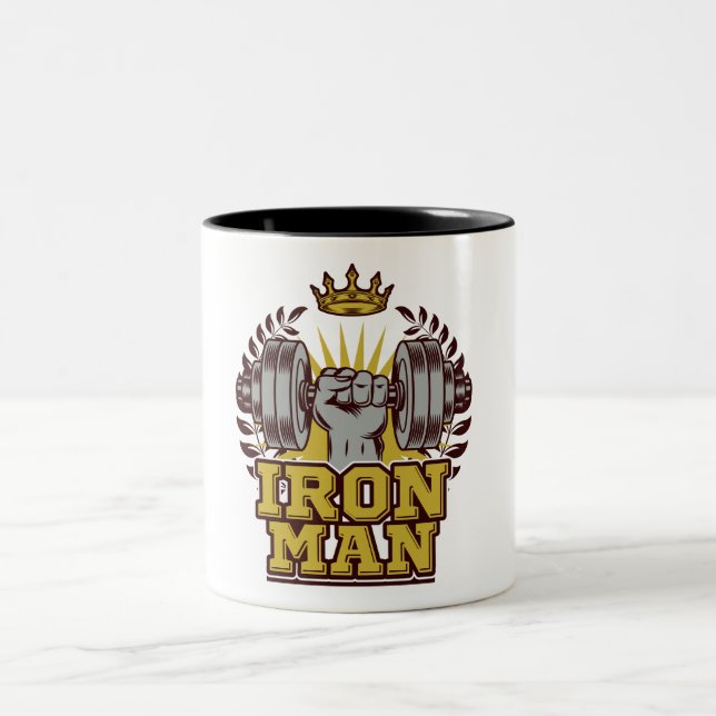 IRON MAN Fitness Bodybuilder Athlete Two-Tone Coffee Mug (Center)