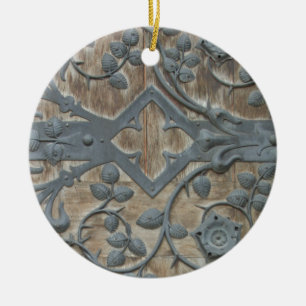 Iron Mediaeval Lock on Wooden Door Ceramic Tree Decoration