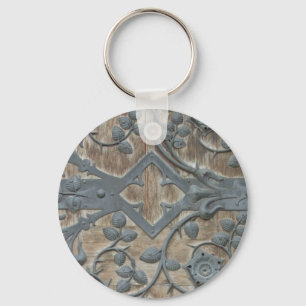 Iron Mediaeval Lock on Wooden Door Key Ring