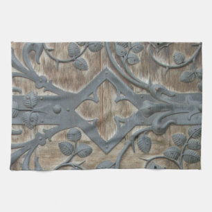 Iron Mediaeval Lock on Wooden Door Tea Towel