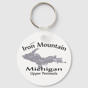 Iron Mountain Michigan Map Design Keychain
