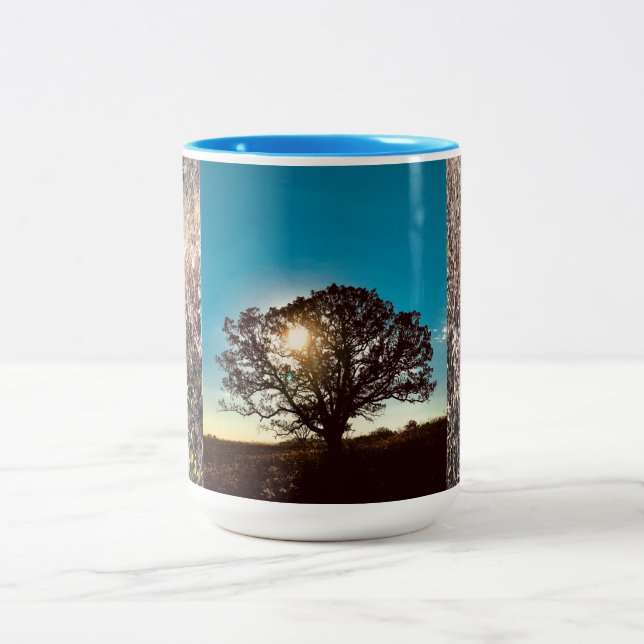 Iron Oak Tree, Fall Sunrise, Wisconsin Two-Tone Co Coffee Mug (Center)