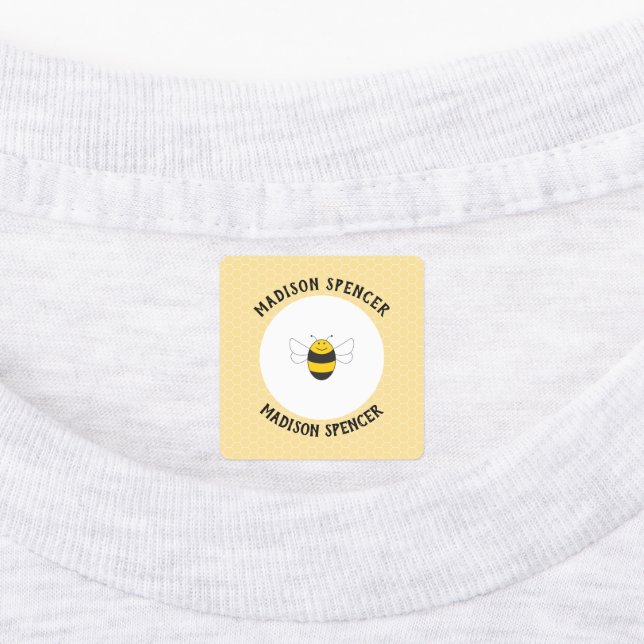 Iron on bee name labels for school camp daycare (Affixed)