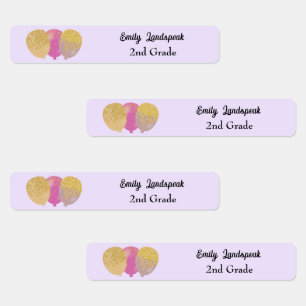 Iron on Pink Glitter Party Balloons Labels