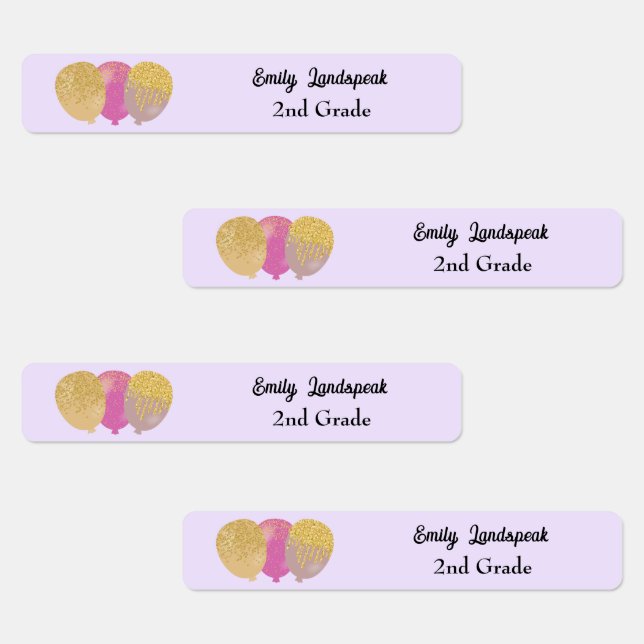 Iron on Pink Glitter Party Balloons Labels (Group)